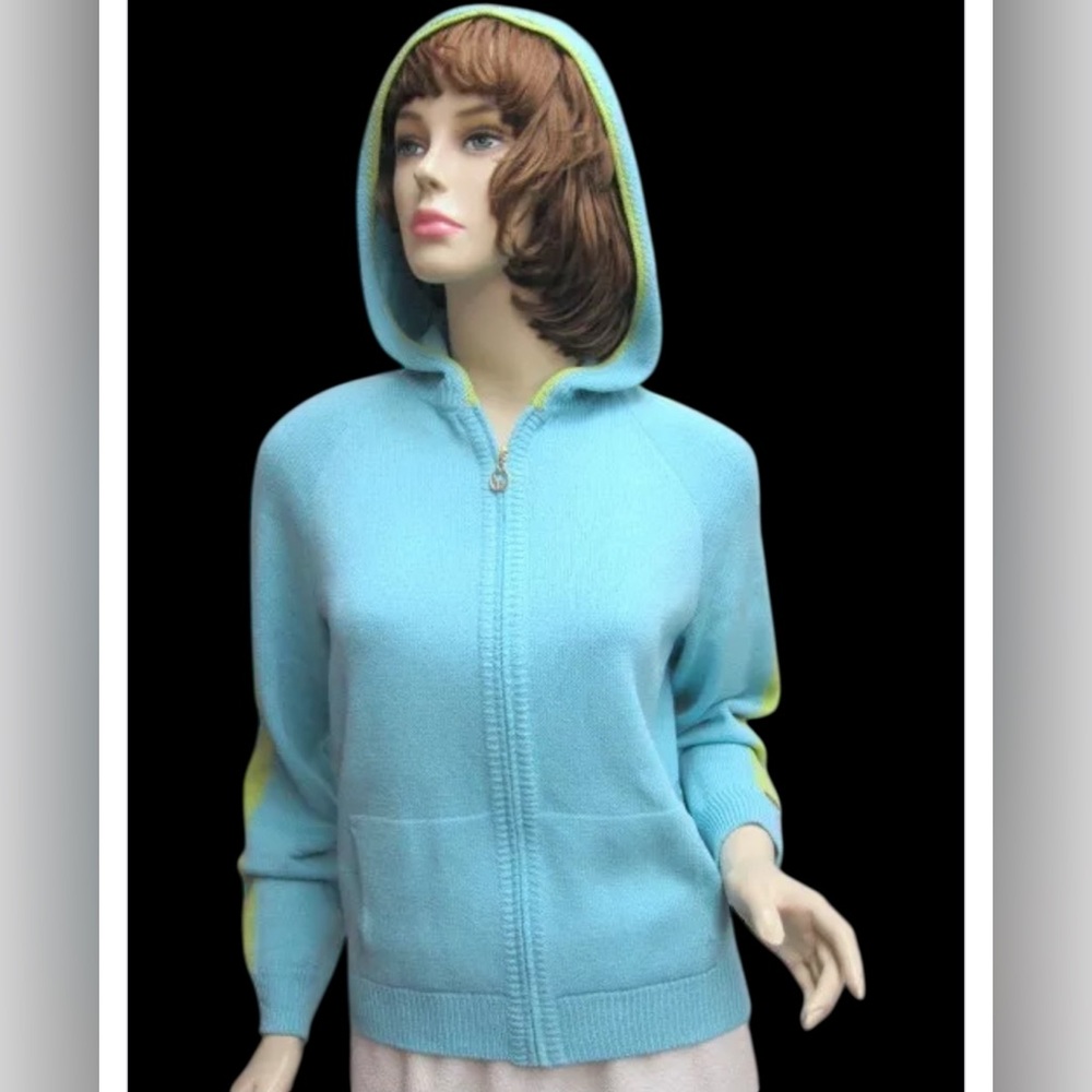 St John Knit SPORT Light Aqua Blue Green Hoody JACKET SZ XL